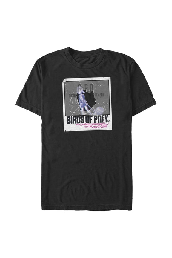 Men's Birds of Prey Harley Quinn Shattered Polaroid  Graphic Tee Black 3X Large