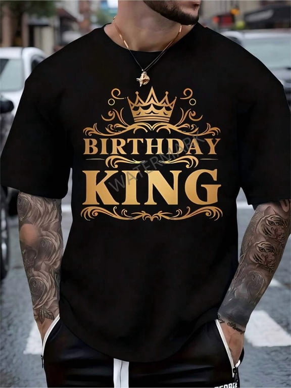 Men's "Birthday King" Graphic T-Shirt - Black Cotton Knit With Golden Crown Design - Comfortable, Breathable & Stylish For Casual Wear, Birthdays, Or Valentine's Day Gift, Birthday Shirt