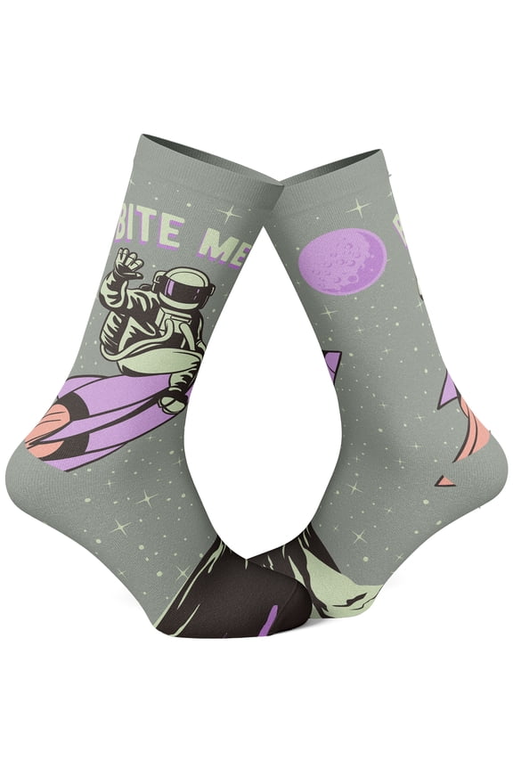 Men's Bite Me Socks Funny Astronaut Rocket Graphic Novelty Footwear
