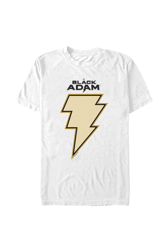 Men's Black Adam Yellow Lightning Bolt Graphic Tee White Large