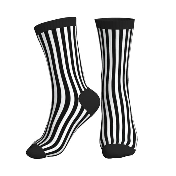 Men's Black And White Stripes Novelty Athletic Socks Women's Digital Printing Funky Patterned Crew Socks