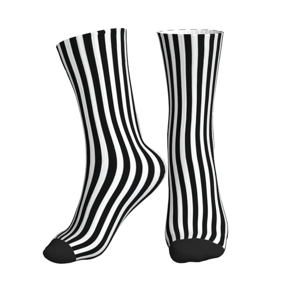 Men's Black And White Stripes Novelty Athletic Socks Women's Digital Printing Funky Patterned Crew Socks