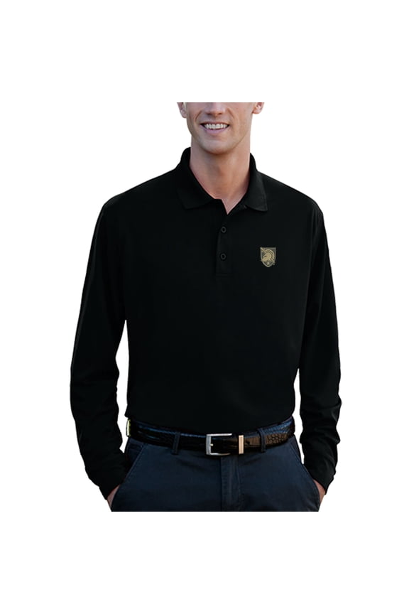 Men's Black Army Black Knights Vansport Omega Long Sleeve Solid Mesh Tech Polo