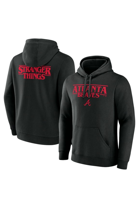 Men's Black Atlanta Braves Stranger Things Logo Lockup Pullover Hoodie