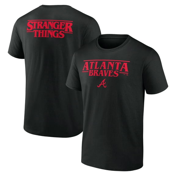Men's Black Atlanta Braves Stranger Things Logo Lockup T-Shirt