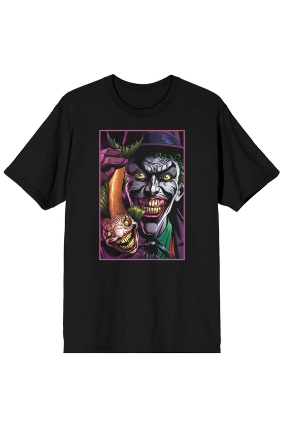 Men's Black Batman T-shirt, Laughing Joker-XXL