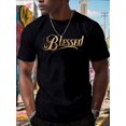 thumbnail image 1 of Men's Black Golden Print T-Shirt - 100% Cotton Relaxed Fit Casual Short Sleeve Tee, Lightweight 220 GSM for Spring Summer Fall, Machine Washable, PLuS SiZe, 1 of 6