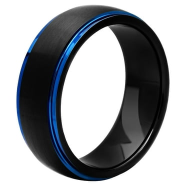 Brilliance Fine Jewelry Men's Black & Blue Tungsten Satin Finish Step Edge 8MM Wedding Band