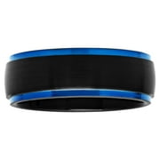 Brilliance Fine Jewelry Mens Black & Blue Tungsten Satin Finish Step Edge 8MM Wedding Band