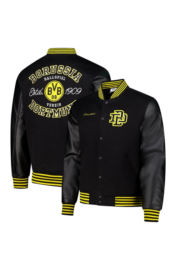 Men's Black Borussia Dortmund Supporter's Full-Snap Varsity Jacket