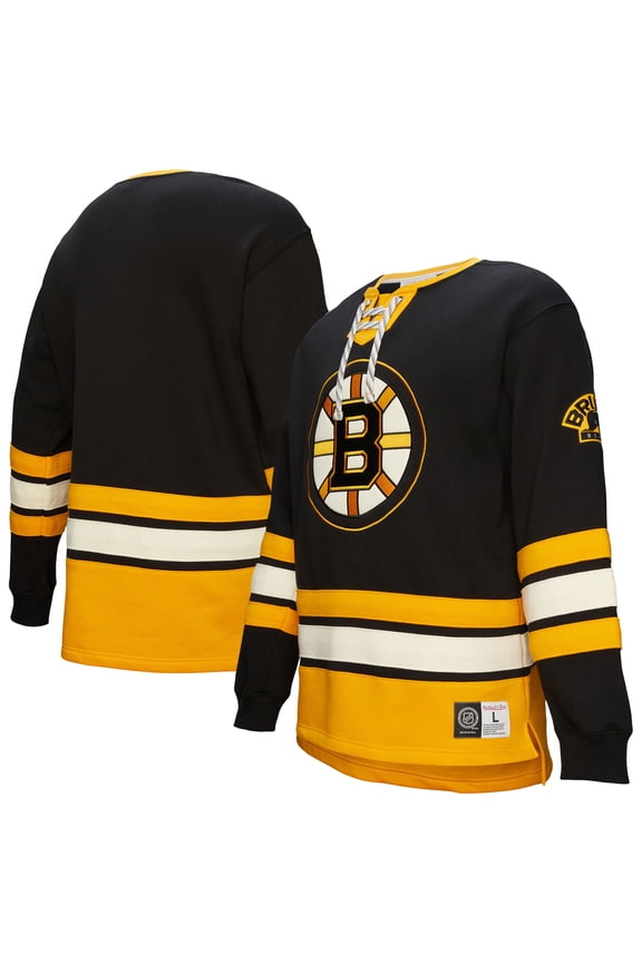 Men's Black Boston Bruins Heritage Lace-Up Pullover Sweatshirt