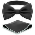thumbnail image 1 of Men's Black Bow Tie with Handkerchief Set Pre-Tied Style Formal Satin Classic Bowtie for Tuxedo Faux Silk, by Adam Young (Large, Black), 1 of 5