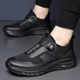 thumbnail image 1 of Men's Black Breathable Rotating Button Sneakers - Low-Top All-Black Sneakers with Thick Rubber Sole for Running, Gym, & Casual Wear - Round Toe Design for all-Season (Durable & Lightweight), 1 of 7