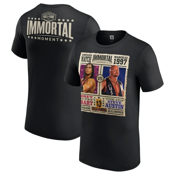 Men's Black Bret Hart vs. "Stone Cold" Steve Austin WWE Hall Of Fame 2025 Immortal Moment T-Shirt