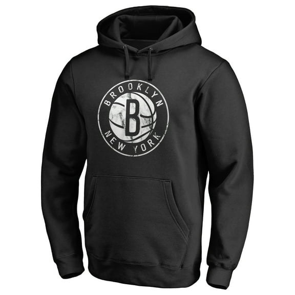 Men's Black Brooklyn Nets Marble Logo Pullover Hoodie