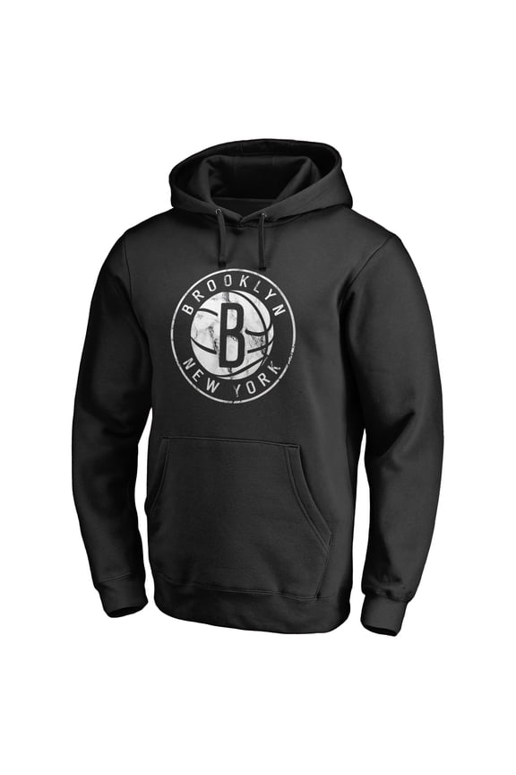 Men's Black Brooklyn Nets Marble Logo Pullover Hoodie