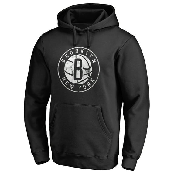 Men's Black Brooklyn Nets Marble Logo Pullover Hoodie