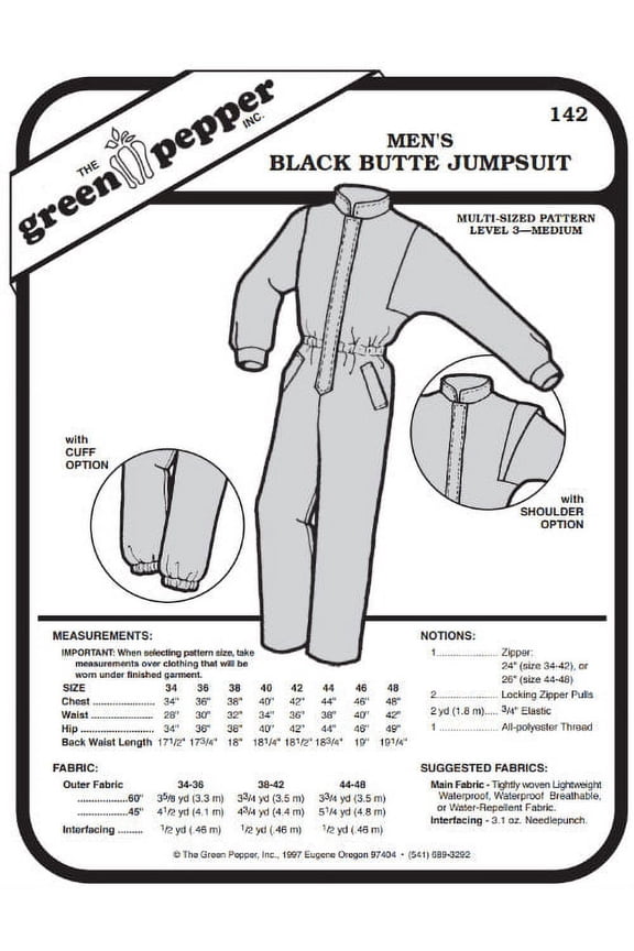 Men's Black Butte Jumpsuit Snowsuit #142 Sewing Pattern (Pattern Only)