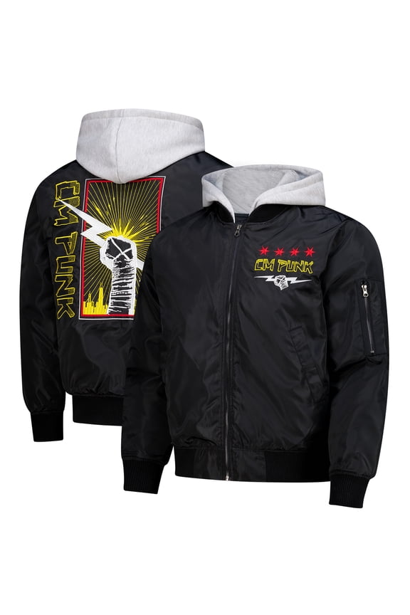 Men's Black CM Punk Hooded Bomber Jacket