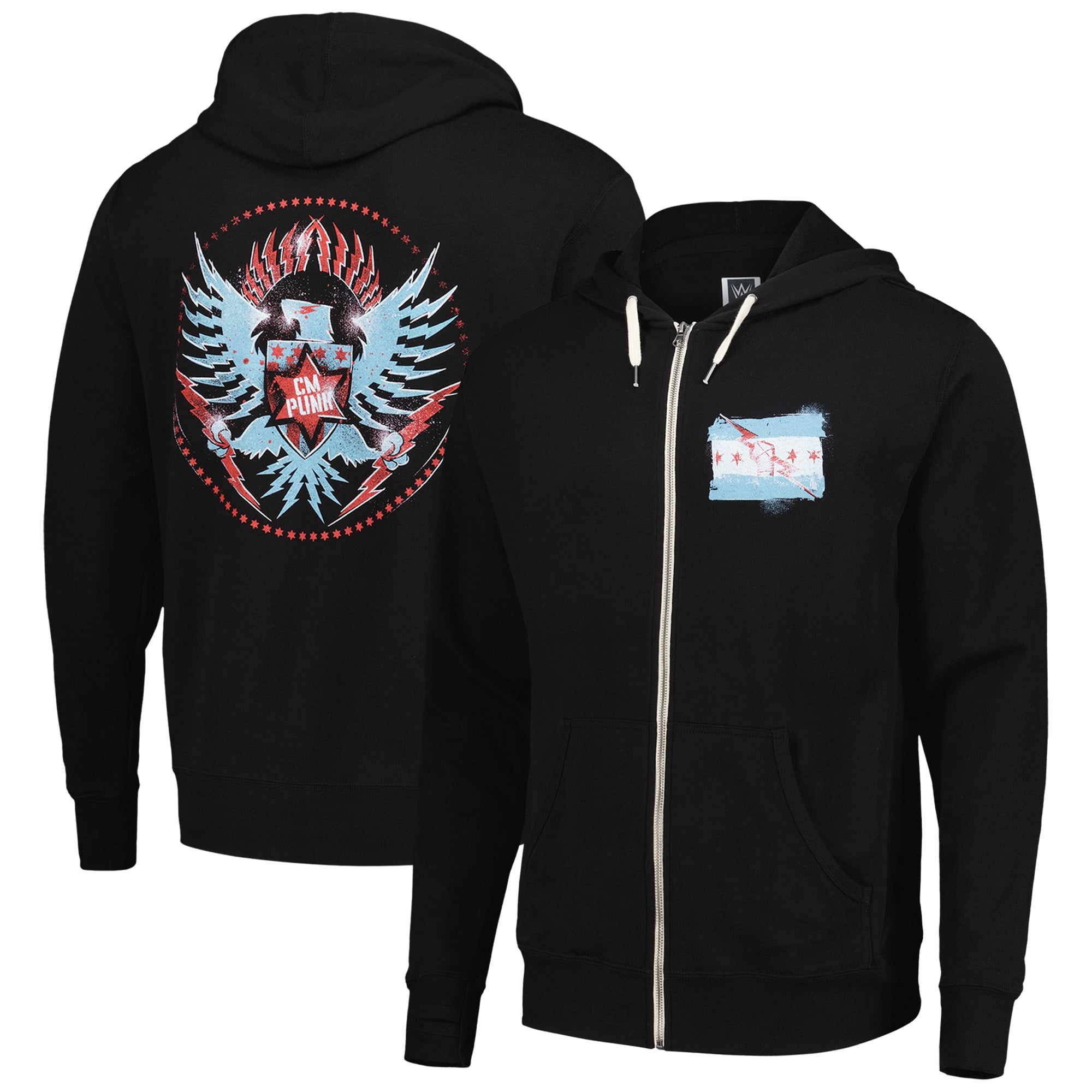 Men's Black CM Punk Official Seal Full-Zip Hoodie - Walmart.com