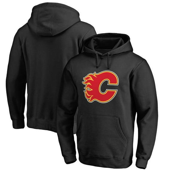 Men's Black Calgary Flames Primary Logo Fitted Pullover Hoodie