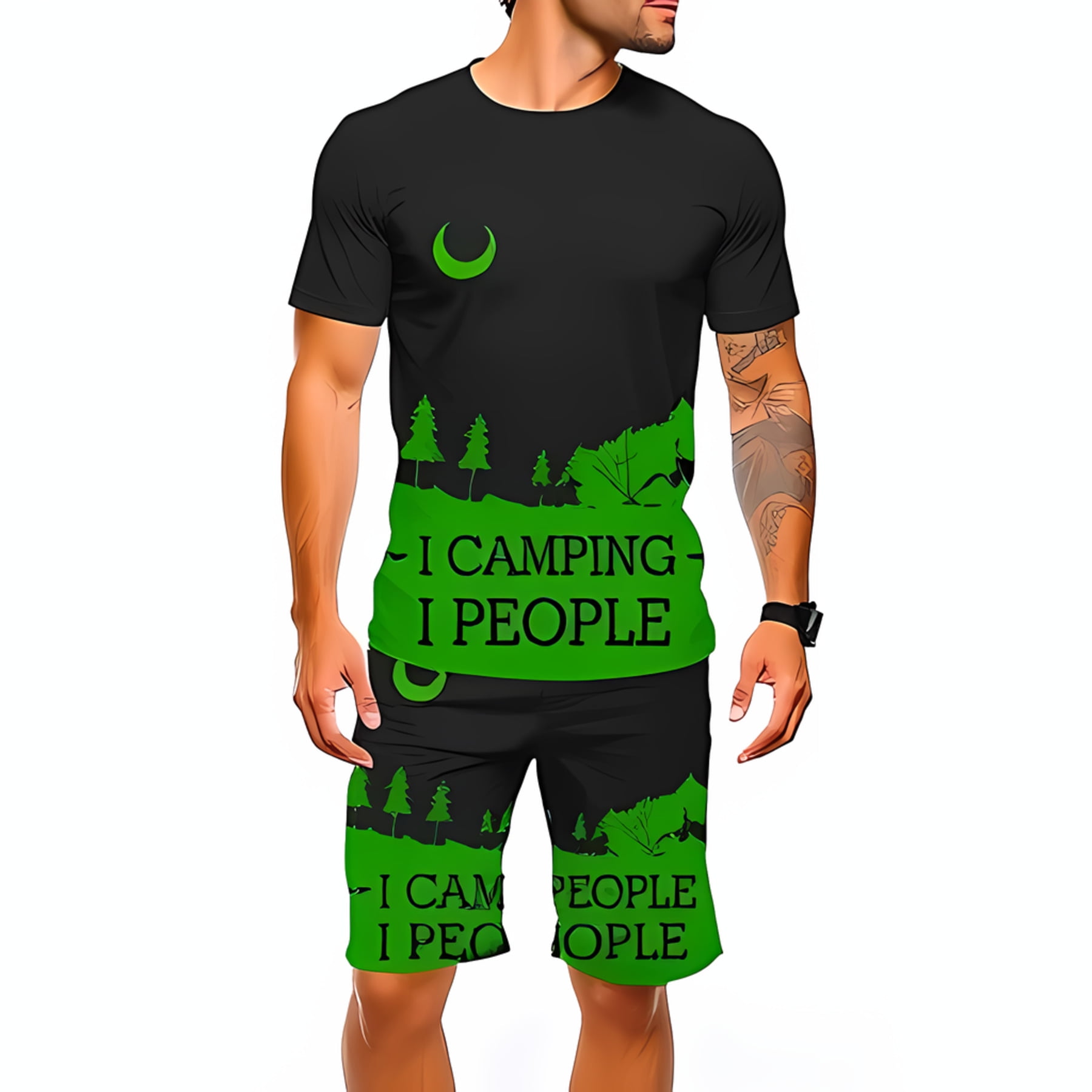 Short Sleeve Shirt Brown Camping Print