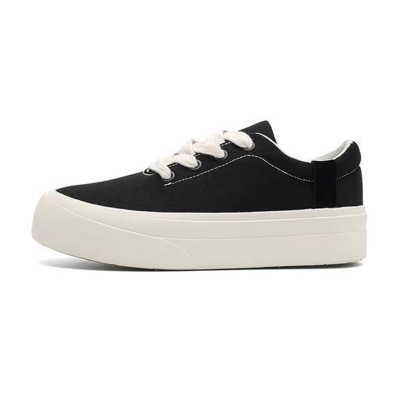 Men's Black Canvas Platform Sneakers with Off-White Sole, Casual Minimalist Shoes