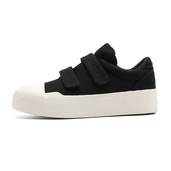 Men's Black Canvas Velcro Platform Sneakers with Off-White Sole, Casual Slip-On Shoes