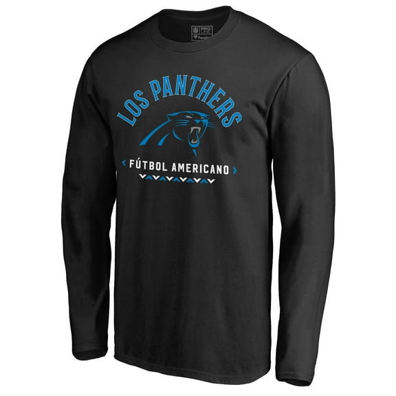 Men's Black Carolina Panthers Futbol Americano Long Sleeve T-Shirt