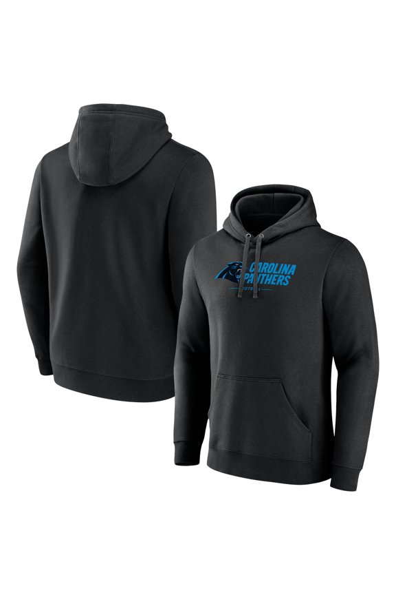 Men's Black Carolina Panthers Logo Team Lockup Fitted Pullover Hoodie
