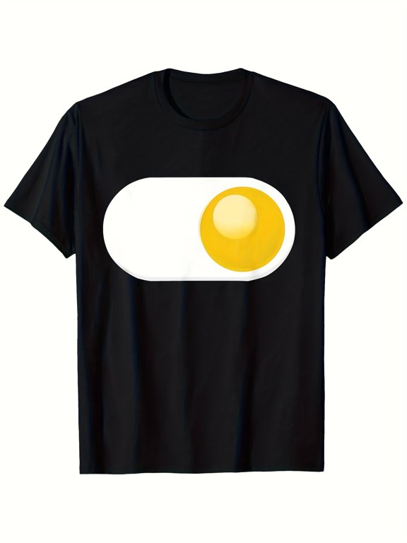 Men's Black Casual Short Sleeve T-Shirt with Fried Egg Graphic Design - Soft Breathable Fabric, Machine Washable, Perfect Gift for Him & Family-Friendly Casual Attire, Leisure Clothing