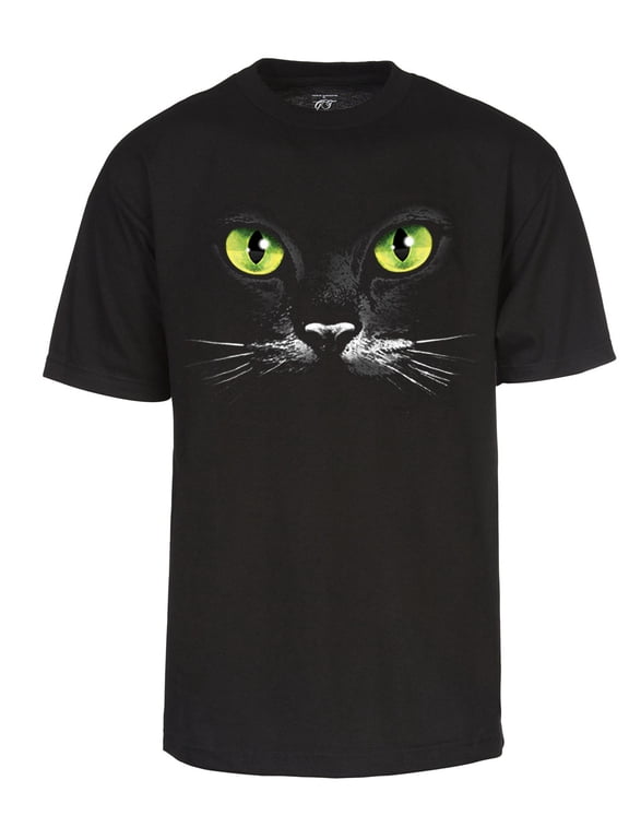 Men's Black Cat Short-Sleeve Black T-Shirt - Medium
