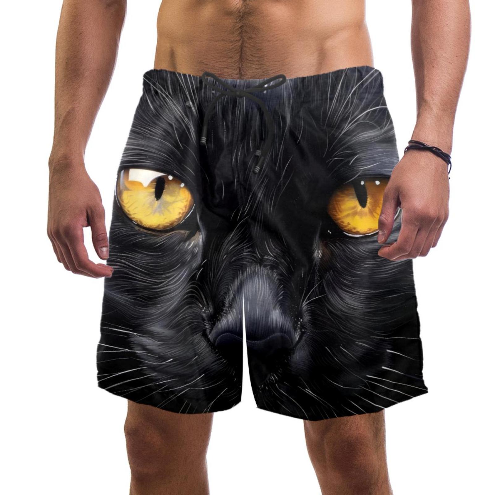 Men's Black Cat Swim Trunks Quick Dry Board Shorts Bathing Suits with