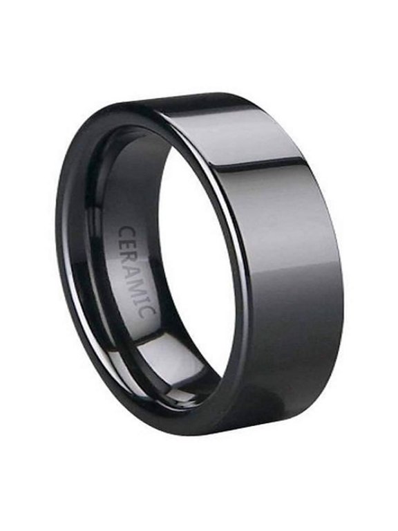 Men's Black Ceramic Band Flat Profile and Glossy Finish | 6mm