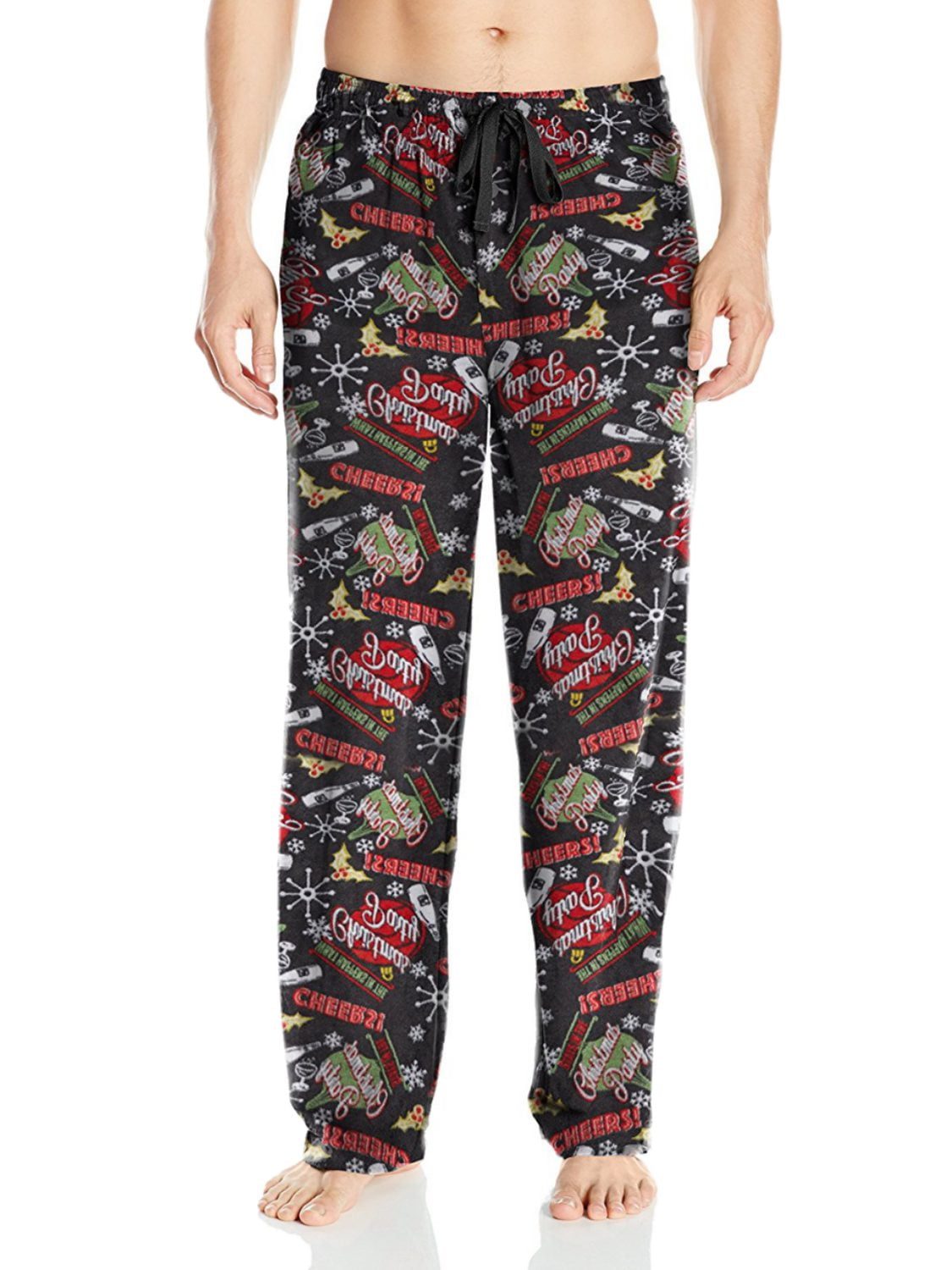Men's Black Christmas Party Microfleece Sleep Pants