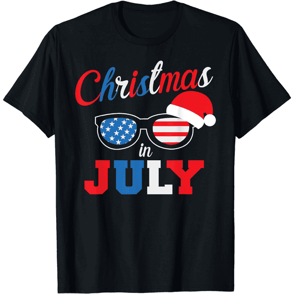 Men’s Black Christmas in July Patriotic Holiday T-Shirt