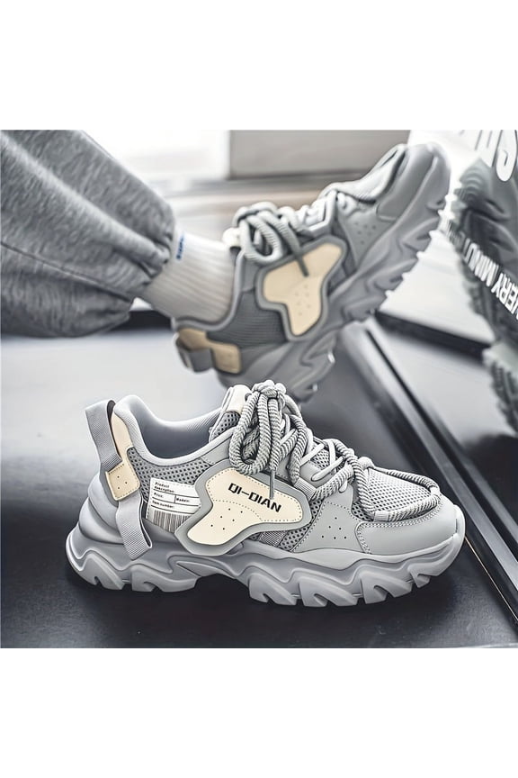 Men's All Black Chunky Platform Dad Sneakers, Breathable Mesh Tech Athletic Shoes, Non-Slip Shock Absorption Running Shoes for Gym, Workout & Daily Wear