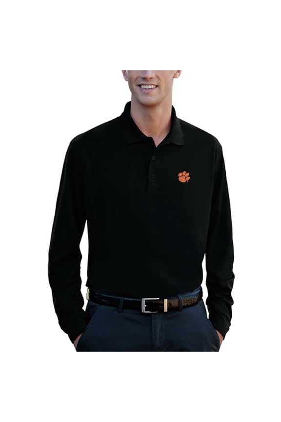 Men's Black Clemson Tigers Vansport Omega Long Sleeve Solid Mesh Tech Polo