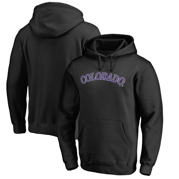 Men's Black Colorado Rockies Official Wordmark Fitted Pullover Hoodie