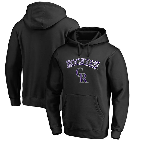 Men's Black Colorado Rockies Team Lockup Fitted Pullover Hoodie