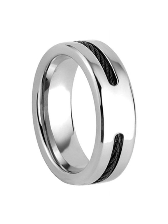 Men's Black Cord Center 6mm Titanium Wedding Band