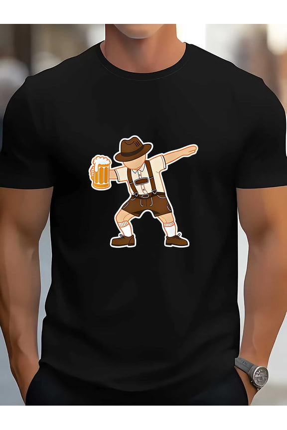 Men's Black Cotton German Heritage T-Shirt with Dog Design - Bavarian Style Casual Top, Machine Washable, Short Sleeve, Round Neck, Perfect for Adults