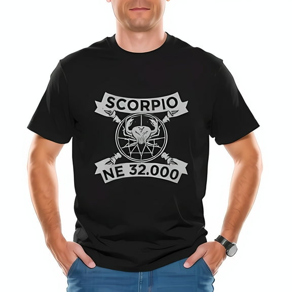 Men's Black Cotton Short Sleeve T-Shirt with Bold Scorpio Graphic & NE 32 000 Design