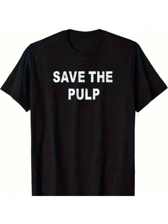 Men's Black Cotton T-Shirt - Bold White Lettering, Casual Round Neck, Short Sleeve, All-Season Comfort, Perfect for Pulp Advocacy, Allseason Apparel | Bold Lettering Tee | Nontransparent Material