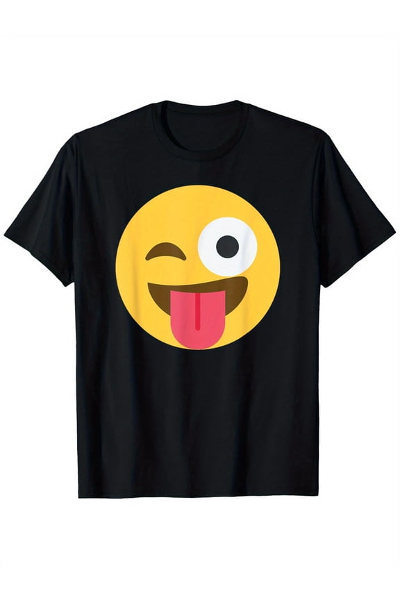 Men's Black Cotton T-Shirt with Playful Winking Face & Cross Geometric Print - Breathable Moisture-Wicking 180GSM Fabric, Loose Fit Round Neck Short Sleeve