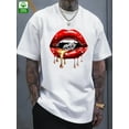 thumbnail image 1 of Men's Black Cotton T-Shirt with Red Lips & Diamond Print – Casual Summer Tee for Casual Attire, Machine Washable, Round Neck, Short Sleeve, Outdoor Clothing, 1 of 10