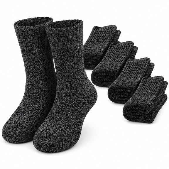 Mens Charcoal Heather Thermal Crew Socks, 5 Pairs, Soft Cushioned Winter Boot Socks for Everyday Wear, One Size Regular Fit
