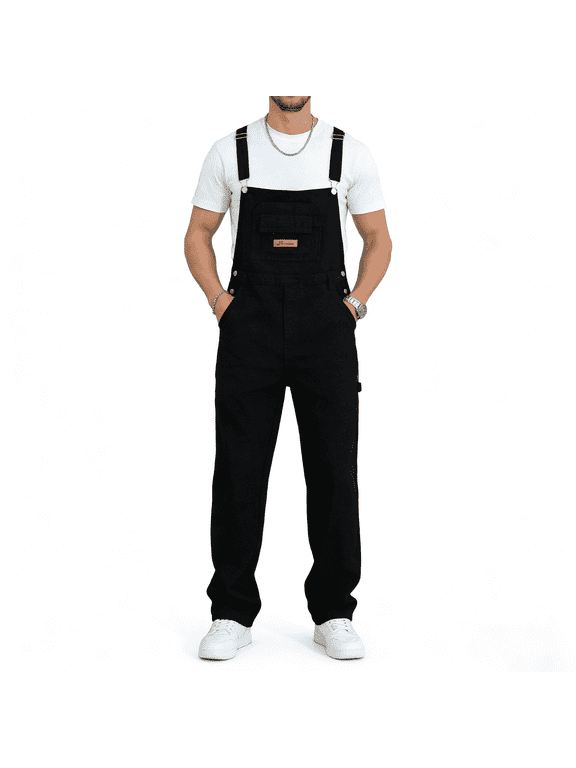 Men's Black Denim Bib Overalls, Loose Fit Workwear Overalls, Adjustable Straps, Multi-Pocket, Standard Sizes 30-40 & Plus Sizes 1XL-6XL for Big & Tall Men