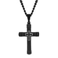 thumbnail image 1 of Men's Black Diamond Accent Black Finish Stainless Steel Cross Pendant 24" Necklace, 1 of 5