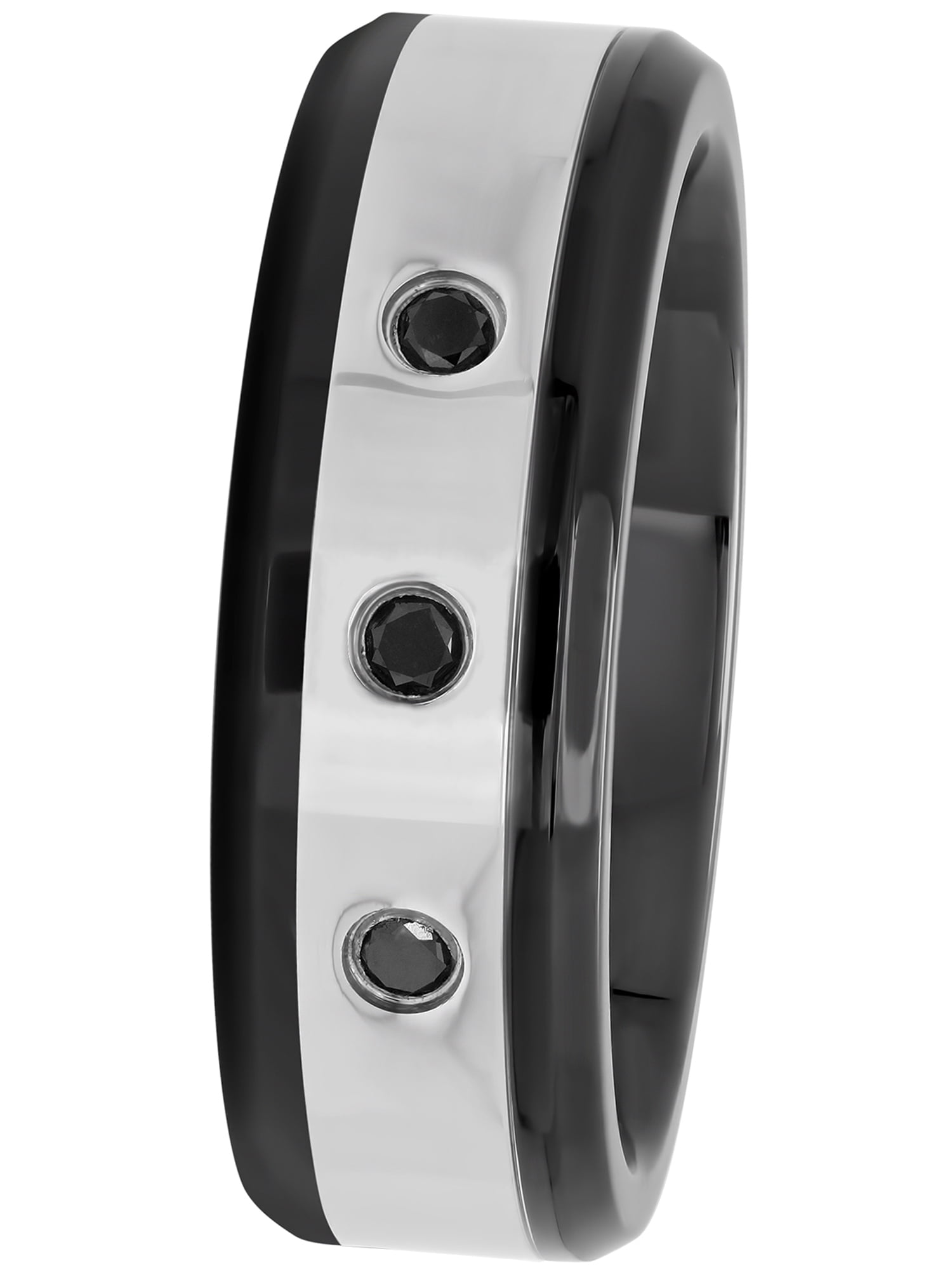 Men's Black Diamond Accent Black and White Stainless Steel Ring, 8mm